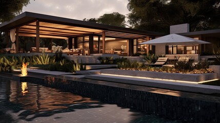 Obraz premium Modern House with Pool and Tranquil Outdoor Space