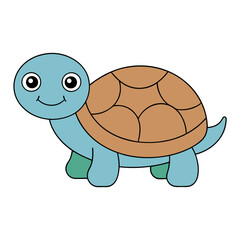 Funny Cartoon Turtle Illustration with Cute Green Shell in Nature