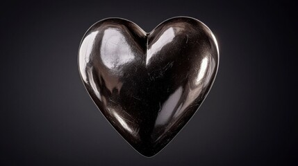 Polished Black Heart Sculpture on Dark Background for Abstract Art and Symbolic Illustrations
