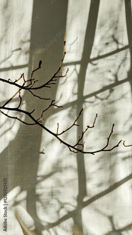 Aufkleber shadows of branches create intricate patterns on a textured fabric backdrop in soft sunlight