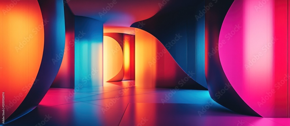 Aufkleber abstract geometric forms in circular and angular shapes creating a vibrant luminous corridor