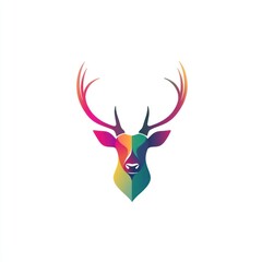 Colorful deer head logo, isolated on white, nature design, graphic element