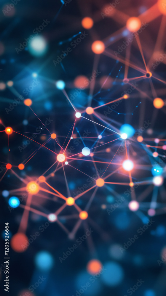 Poster complex network connections creating a web of glowing dots and lines representing digital communicat