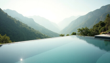 Serene mountain view with infinity pool overlooking valley