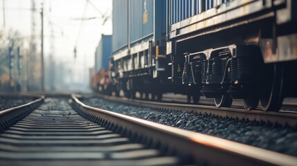 Obraz premium Close-Up of Containers on Moving Train in Motion