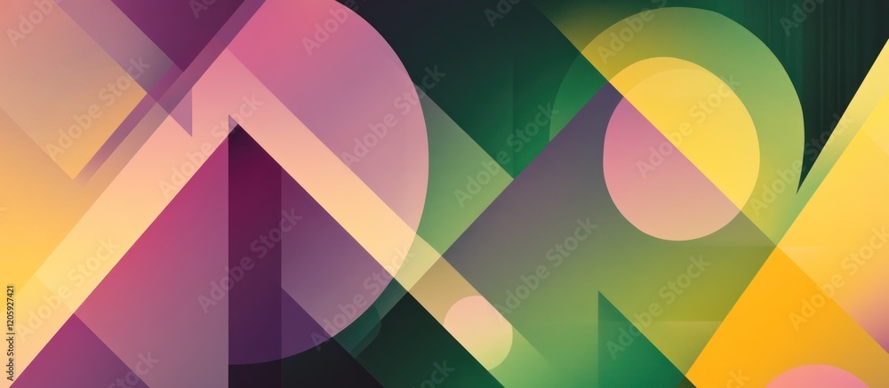 Poster abstract geometric background with layered triangles and circles in modern style with pastel colors