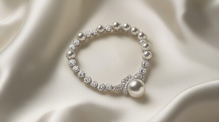 Elegant wedding bracelet featuring pearls and crystals on a soft white background