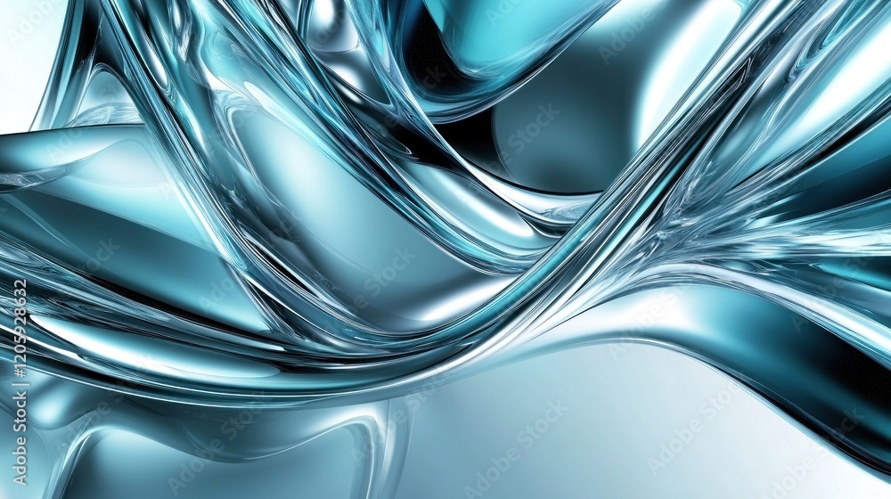 Poster abstract geometric chrome waves with gradient blue design fluid and dynamic