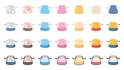 かわいい巾着袋のイラスト素材セット
