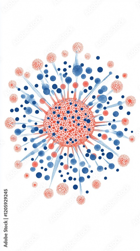 Poster microscopic view of a virus: a detailed depiction of viral particles and cellular structures