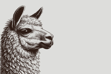 Llama head vector illustration in vintage engraving style