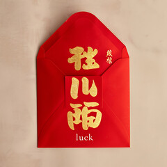Red envelope with Chinese calligraphy for luck