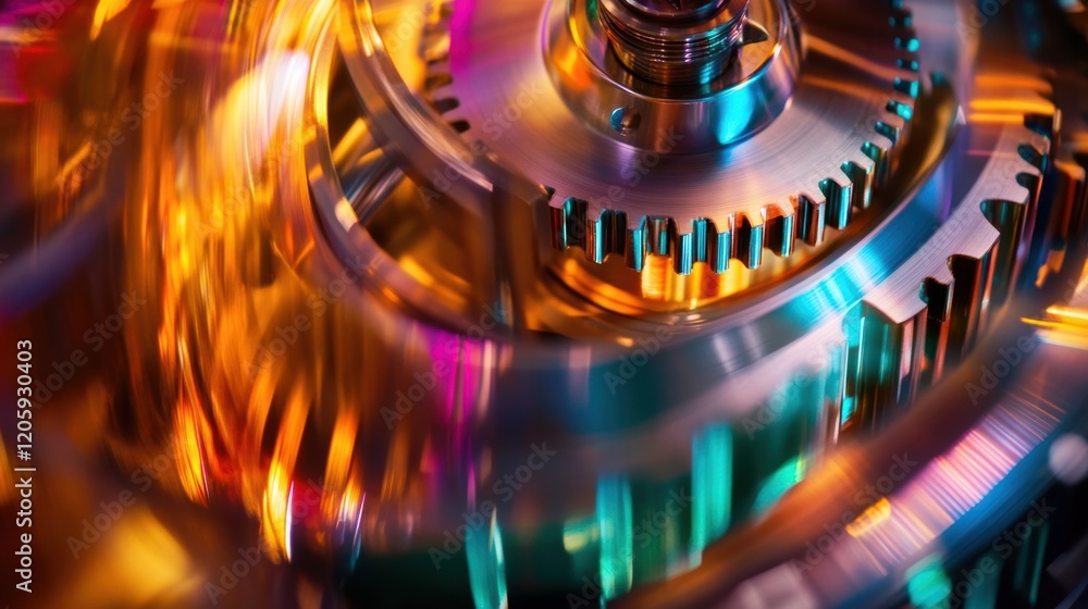 Poster close up of precision gears rotating smoothly within complex industrial machinery, showcasing advanc
