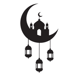 Ramadan Kareem Illustration with Mosque and Crescent Moon