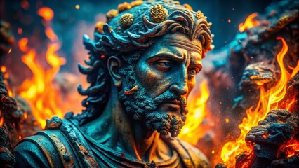 Fiery Lady Liberty: Macro Close-Up of a Burning Statue Detail