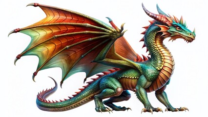 Fiery Dragon, Mythical Creature, Fantasy Logo, Winged Reptile, Digital Art
