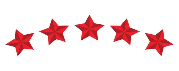 Five stars rating icon. Five stars customer review icon, vector for apps and websites. Five star icon isolated on white background. Vector illustration.