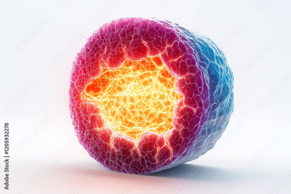 Poster vibrant illustration of cellular structure showcasing intricate details and glowing elements, repres