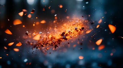 Fiery Embers Explode In A Dark Background
