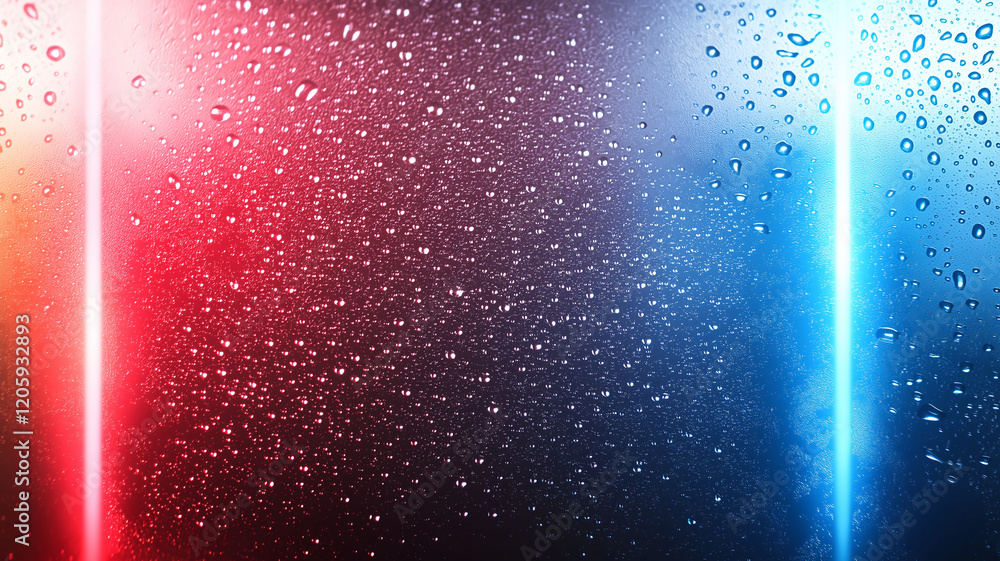 Poster abstract background with red and blue colors, featuring water droplets on surface. vibrant colors cr