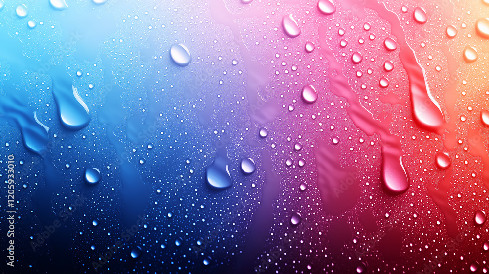 Poster vibrant abstract background featuring droplets on gradient of blue, pink, and red colors, creating v
