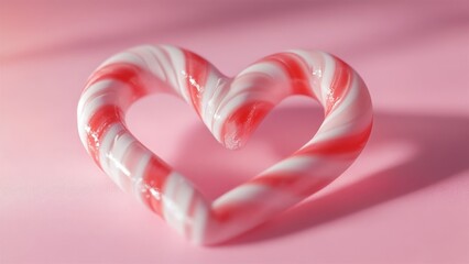 Heart-Shaped Candy Cane on Pink Background