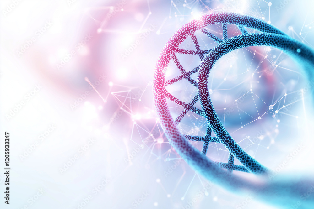 Poster abstract dna spiral structure with blue and red colors, showcasing intricate patterns and connection
