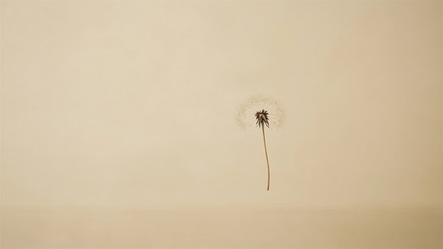 Delicate Dandelion Seed Head on a Soft Beige Background