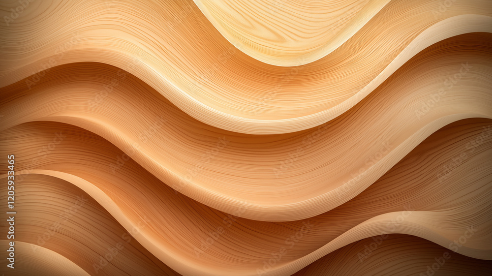 Poster smooth wood grain texture with flowing waves in warm tones, creating natural and organic feel. ideal