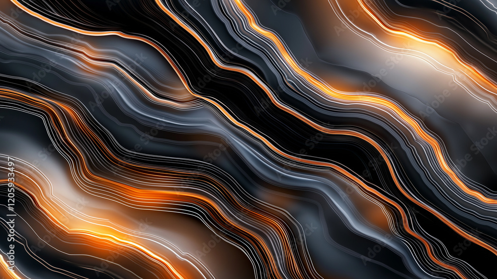 Poster abstract background featuring flowing lines in black, gray, and orange hues, creating dynamic and en