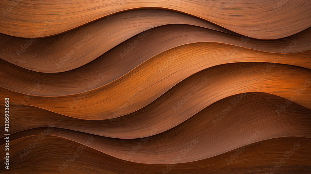 Poster beautiful wood grain texture with flowing waves in warm tones, creating sense of depth and elegance.