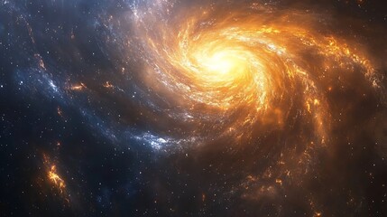 Abstract background with swirling galaxies and stars, creating an otherworldly atmosphere.