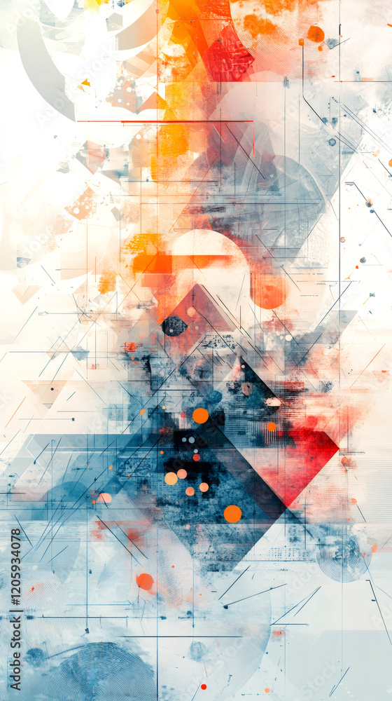 Leinwandbilder Geometric shapes overlapping creating a colorful abstract composition mixing grunge and watercolor styles