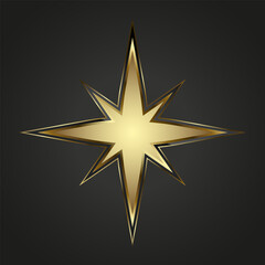 Obraz premium A radiant eight-pointed star with sharp, symmetrical golden edges against a dark background.