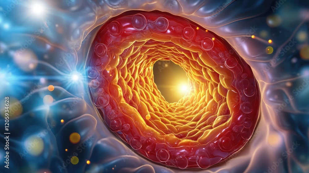 Poster exploring cellular structures microscopic view of a blood vessel science abstract bright environment