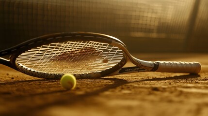 Tennis Racket Hitting Ball in Soft Sunlight