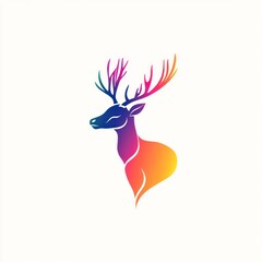 Obraz premium Colorful deer head profile, nature, serene background, logo design