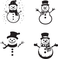 Set of Snowmen Silhouette vector