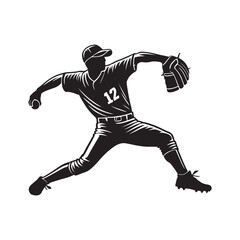 Naklejka premium Baseball pitch silhouette vector clipart illustration black color design and solid white background 