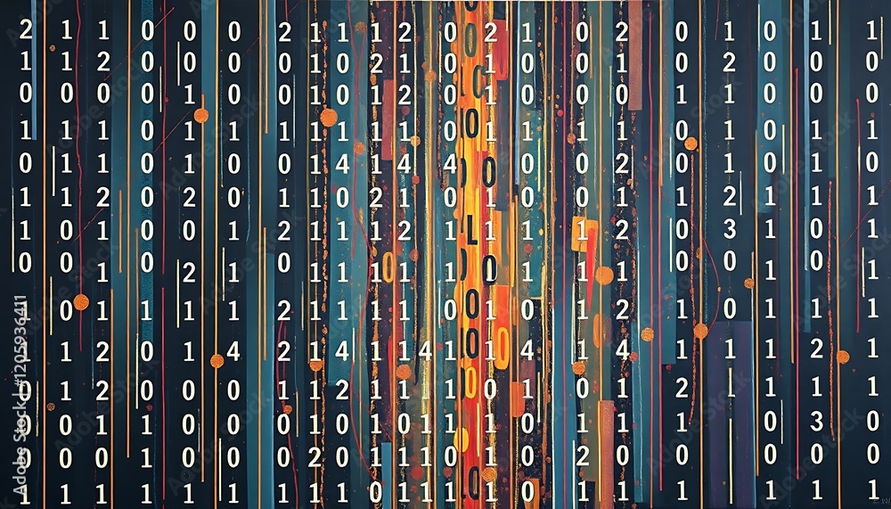 Poster abstract digital art featuring vertical columns of numbers