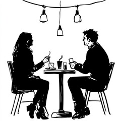 Fototapeta premium Man and a woman are sitting at a table in a restaurant
