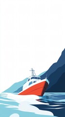 Red and White Ship on Calm Water Near Mountain: A Nautical Journey