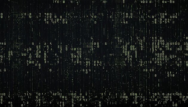 Green digital code streams down a dark background