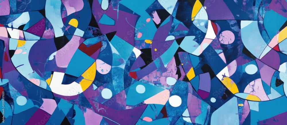 Aufkleber abstract pattern with broken geometric lines and fragmented shapes, cool blues and purples blended i
