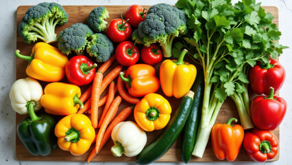 A vibrant assortment of fresh vegetables on a wooden cutting board, symbolizing a healthy diet and detoxification.