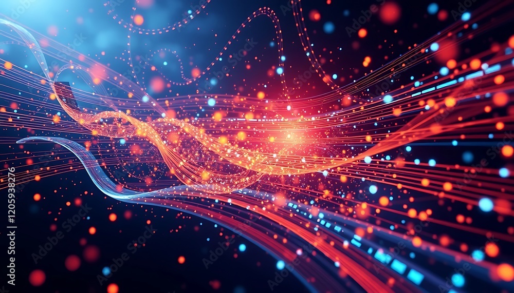Aufkleber abstract red and blue data stream visualization