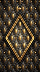 Art Deco pattern, geometric gold design, black quilted leather background