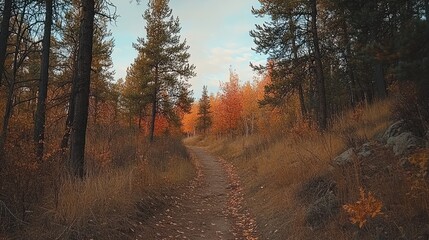 Obraz premium Autumnal Pathway Through a Majestic Forest
