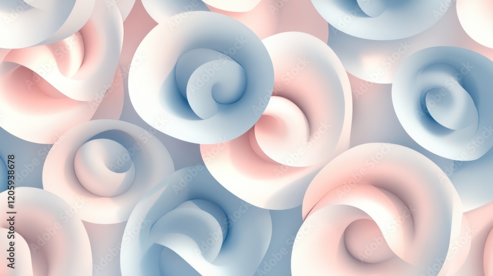 Poster seamless abstract pattern with irregular 3d circular shapes in pale pink and blue hues