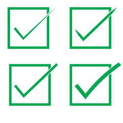 Vector check mark icons. A check mark icon indicates that the task has been completed or that the task has been approved for completion. Green checkbox 